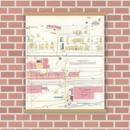 Old map wall art mockup — magnetic wood frame on brick wall — Sanborn Fire Insurance Map from Natrona, Allegheny County, Pennsylvania (1921), Sheet #0006