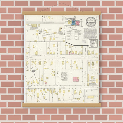 Old map wall art mockup — magnetic wood frame on brick wall — Sanborn Fire Insurance Map from Milford Center, Union County, Ohio (1921) - Complete Map Set