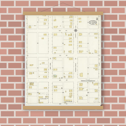 Old map wall art mockup — magnetic wood frame on brick wall — Sanborn Fire Insurance Map from Saint Cloud, Osceola County, Florida (1915), Sheet #0002