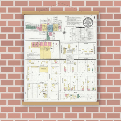 Old map wall art mockup — magnetic wood frame on brick wall — Sanborn Fire Insurance Map from Mascoutah, Saint Clair County, Illinois (1910) - Complete Map Set