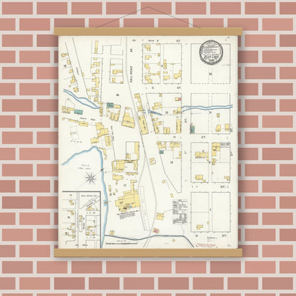 Old map wall art mockup — magnetic wood frame on brick wall — Sanborn Fire Insurance Map from Blue Lake, Humboldt County, California (1892), Sheet #0001