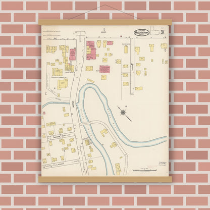 Old map wall art mockup — magnetic wood frame on brick wall — Sanborn Fire Insurance Map from Williamstown, Berkshire County, Massachusetts (1922), Sheet #0003
