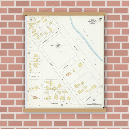 Old map wall art mockup — magnetic wood frame on brick wall — Sanborn Fire Insurance Map from Escanaba, Delta County, Michigan (1906), Sheet #0017