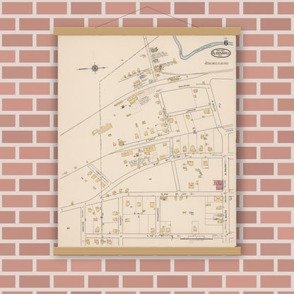 Old map wall art mockup — magnetic wood frame on brick wall — Sanborn Fire Insurance Map from Albemarle, Stanley County, North Carolina (1922), Sheet #0006