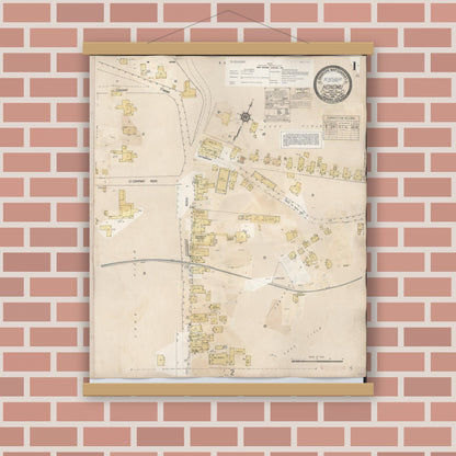 Old map wall art mockup — magnetic wood frame on brick wall — Sanborn Fire Insurance Map from Honomu, Hawaii County, Hawaii (1956) - Complete Map Set