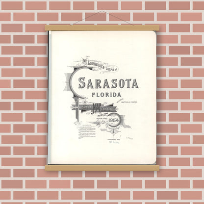 Old map wall art mockup — magnetic wood frame on brick wall — Sanborn Fire Insurance Map from Sarasota, Sarasota County, Florida (1954), Sheet #0001