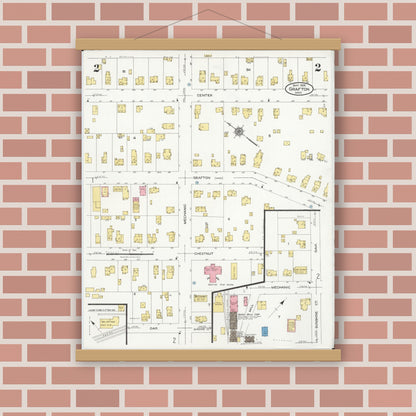 Old map wall art mockup — magnetic wood frame on brick wall — Sanborn Fire Insurance Map from Grafton, Lorain County, Ohio (1926), Sheet #0002