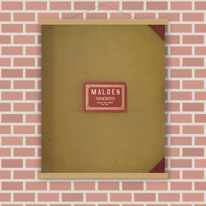 Old map wall art mockup — magnetic wood frame on brick wall — Sanborn Fire Insurance Map from Malden, Middlesex County, Massachusetts (1957), Sheet #0001