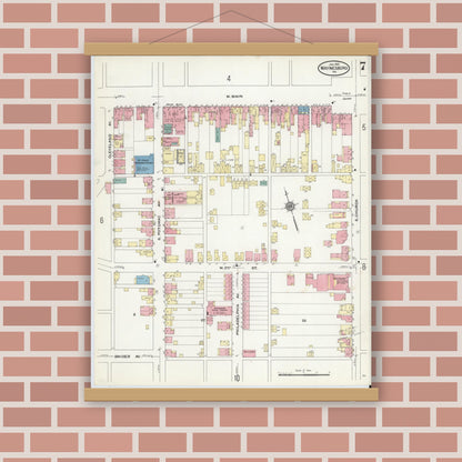 Old map wall art mockup — magnetic wood frame on brick wall — Sanborn Fire Insurance Map from Waynesboro, Franklin County, Pennsylvania (1910), Sheet #0007