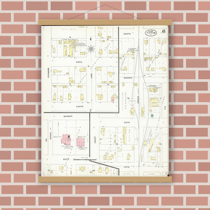 Old map wall art mockup — magnetic wood frame on brick wall — Sanborn Fire Insurance Map from Tipton, Cedar County, Iowa (1897), Sheet #0006
