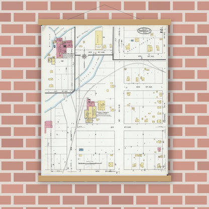 Old map wall art mockup — magnetic wood frame on brick wall — Sanborn Fire Insurance Map from Faribault, Rice County, Minnesota (1921), Sheet #0002