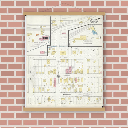 Old map wall art mockup — magnetic wood frame on brick wall — Sanborn Fire Insurance Map from Riverton, Sangamon County, Illinois (1917), Sheet #0002