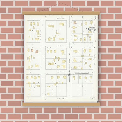 Old map wall art mockup — magnetic wood frame on brick wall — Sanborn Fire Insurance Map from Northfield, Rice County, Minnesota (1910), Sheet #0008