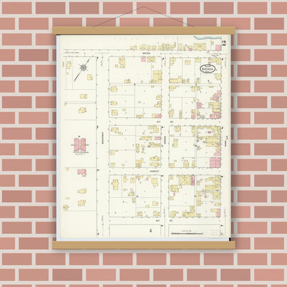Old map wall art mockup — magnetic wood frame on brick wall — Sanborn Fire Insurance Map from Batavia, Clermont County, Ohio (1911), Sheet #0002