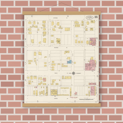 Old map wall art mockup — magnetic wood frame on brick wall — Sanborn Fire Insurance Map from Calexico, Imperial County, California (1920), Sheet #0013