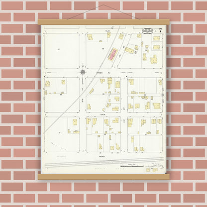Old map wall art mockup — magnetic wood frame on brick wall — Sanborn Fire Insurance Map from Orange, Orange County, Texas (1914), Sheet #0007