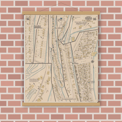 Old map wall art mockup — magnetic wood frame on brick wall — Sanborn Fire Insurance Map from Monroe, Monroe County, Michigan (1922), Sheet #0035