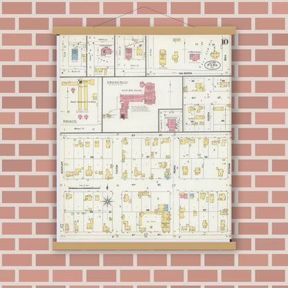 Old map wall art mockup — magnetic wood frame on brick wall — Sanborn Fire Insurance Map from Peru, La Salle County, Illinois (1902), Sheet #0010