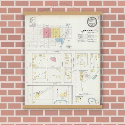 Old map wall art mockup — magnetic wood frame on brick wall — Sanborn Fire Insurance Map from Harrisburg, Saline County, Illinois (1894) - Complete Map Set
