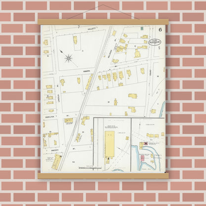 Old map wall art mockup — magnetic wood frame on brick wall — Sanborn Fire Insurance Map from Riverhead, Suffolk County, New York (1902), Sheet #0006
