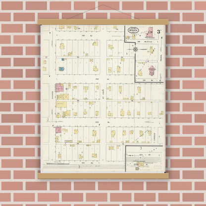 Old map wall art mockup — magnetic wood frame on brick wall — Sanborn Fire Insurance Map from Minier, Tazewell County, Illinois (1913), Sheet #0003
