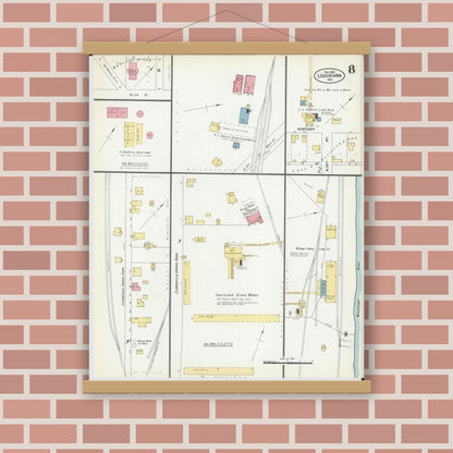 Old map wall art mockup — magnetic wood frame on brick wall — Sanborn Fire Insurance Map from Louisiana, Pike County, Missouri (1902), Sheet #0008