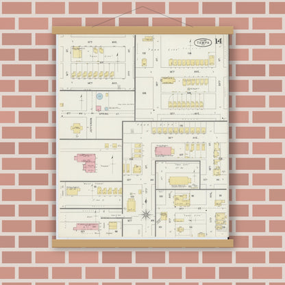 Old map wall art mockup — magnetic wood frame on brick wall — Sanborn Fire Insurance Map from Tampa, Hillsborough County, Florida (1895), Sheet #0018