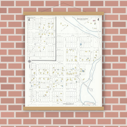 Old map wall art mockup — magnetic wood frame on brick wall — Sanborn Fire Insurance Map from Cannon Falls, Goodhue County, Minnesota (1938), Sheet #0004