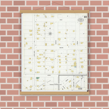 Old map wall art mockup — magnetic wood frame on brick wall — Sanborn Fire Insurance Map from Alpena, Alpena County, Michigan (1901), Sheet #0010
