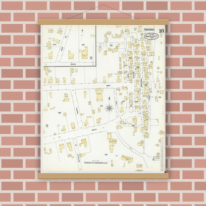 Old map wall art mockup — magnetic wood frame on brick wall — Sanborn Fire Insurance Map from Nantucket, Nantucket County, Massachusetts (1904), Sheet #0018