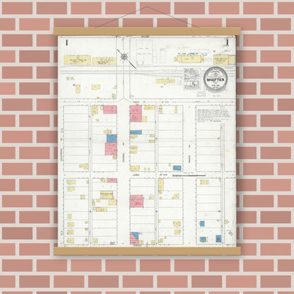 Old map wall art mockup — magnetic wood frame on brick wall — Sanborn Fire Insurance Map from Shafter, Kern County, California (1926) - Complete Map Set