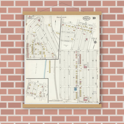 Old map wall art mockup — magnetic wood frame on brick wall — Sanborn Fire Insurance Map from Ambridge, Beaver County, Pennsylvania (1917), Sheet #0010