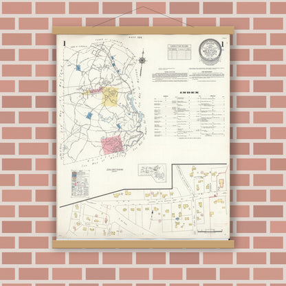 Old map wall art mockup — magnetic wood frame on brick wall — Sanborn Fire Insurance Map from Weston, Middlesex County, Massachusetts (1941) - Complete Map Set