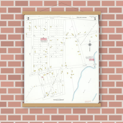 Old map wall art mockup — magnetic wood frame on brick wall — Sanborn Fire Insurance Map from Manchester, Washtenaw County, Michigan (1941), Sheet #0005
