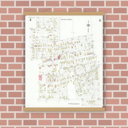 Old map wall art mockup — magnetic wood frame on brick wall — Sanborn Fire Insurance Map from Louisville, Stark County, Ohio (1933), Sheet #0004