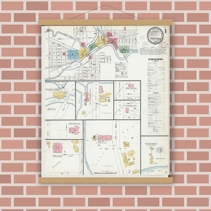 Old map wall art mockup — magnetic wood frame on brick wall — Sanborn Fire Insurance Map from Three Rivers, Saint Joseph County, Michigan (1899) - Complete Map Set