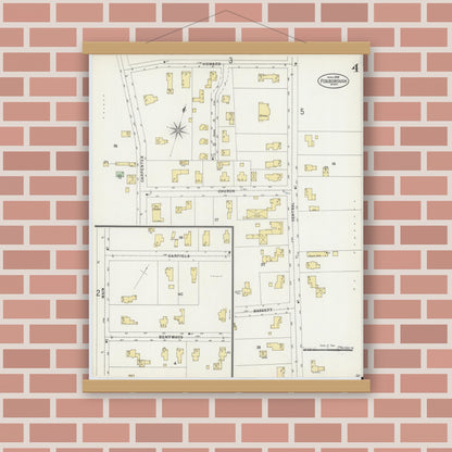 Old map wall art mockup — magnetic wood frame on brick wall — Sanborn Fire Insurance Map from Foxboro, Norfolk County, Massachusetts (1898), Sheet #0004