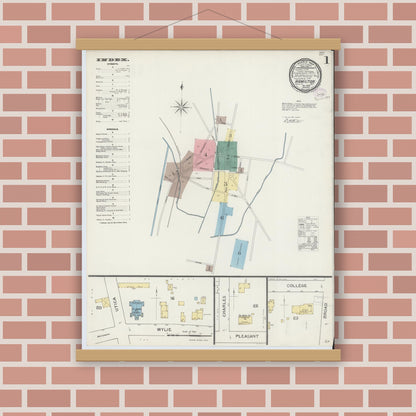 Old map wall art mockup — magnetic wood frame on brick wall — Sanborn Fire Insurance Map from Hamilton, Madison County, New York (1893), Sheet #0001