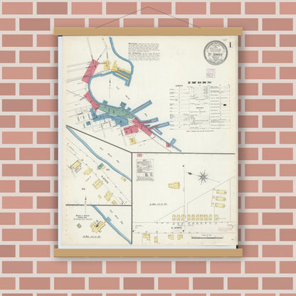 Old map wall art mockup — magnetic wood frame on brick wall — Sanborn Fire Insurance Map from Saint Ignace, Mackinac County, Michigan (1907), Sheet #0001