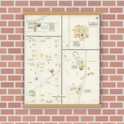 Old map wall art mockup — magnetic wood frame on brick wall — Sanborn Fire Insurance Map from Coudersport, Potter County, Pennsylvania (1897), Sheet #0004