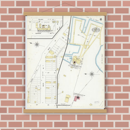 Old map wall art mockup — magnetic wood frame on brick wall — Sanborn Fire Insurance Map from Gladstone, Delta County, Michigan (1907), Sheet #0006