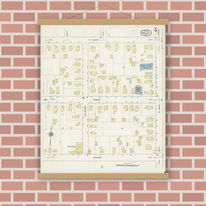 Old map wall art mockup — magnetic wood frame on brick wall — Sanborn Fire Insurance Map from Holley, Orleans County, New York (1914), Sheet #0005