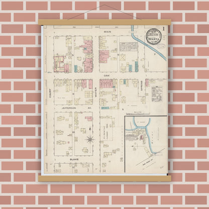 Old map wall art mockup — magnetic wood frame on brick wall — Sanborn Fire Insurance Map from Sparta, Monroe County, Wisconsin (1884) - Complete Map Set