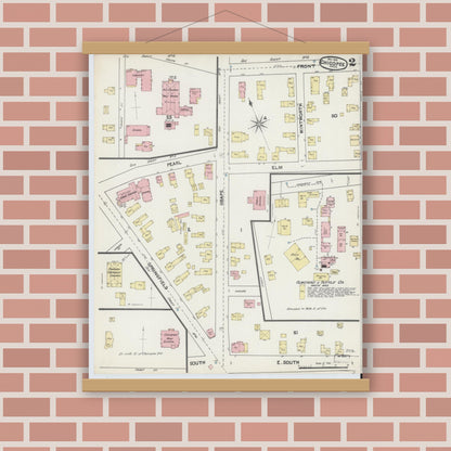 Old map wall art mockup — magnetic wood frame on brick wall — Sanborn Fire Insurance Map from Chicopee, Hampden County, Massachusetts (1891) - Complete Map Set