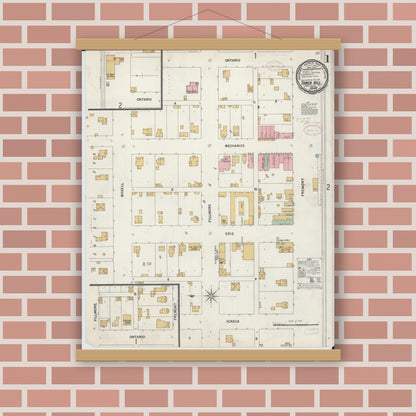 Old map wall art mockup — magnetic wood frame on brick wall — Sanborn Fire Insurance Map from Tower Hill, Shelby County, Illinois (1899) - Complete Map Set