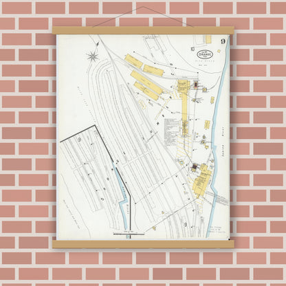Old map wall art mockup — magnetic wood frame on brick wall — Sanborn Fire Insurance Map from Orange, Orange County, Texas (1901), Sheet #0009