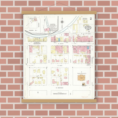 Old map wall art mockup — magnetic wood frame on brick wall — Sanborn Fire Insurance Map from Decorah, Winneshiek County, Iowa (1914), Sheet #0002
