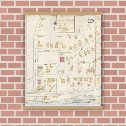 Old map wall art mockup — magnetic wood frame on brick wall — Sanborn Fire Insurance Map from Addison, Steuben County, New York (1945), Sheet #0007