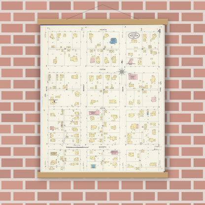 Old map wall art mockup — magnetic wood frame on brick wall — Sanborn Fire Insurance Map from Holden, Johnson County, Missouri (1907), Sheet #0004