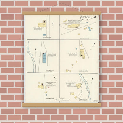 Old map wall art mockup — magnetic wood frame on brick wall — Sanborn Fire Insurance Map from Ellettsville, Monroe County, Indiana (1910), Sheet #0003